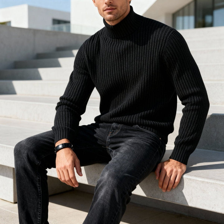 William | Men's Heavyweight Cotton Mock Neck Jumper Ribbed Knit