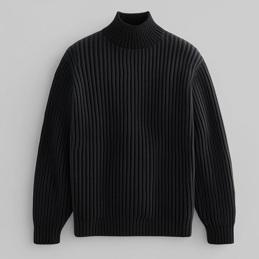 William | Men's Heavyweight Cotton Mock Neck Jumper Ribbed Knit
