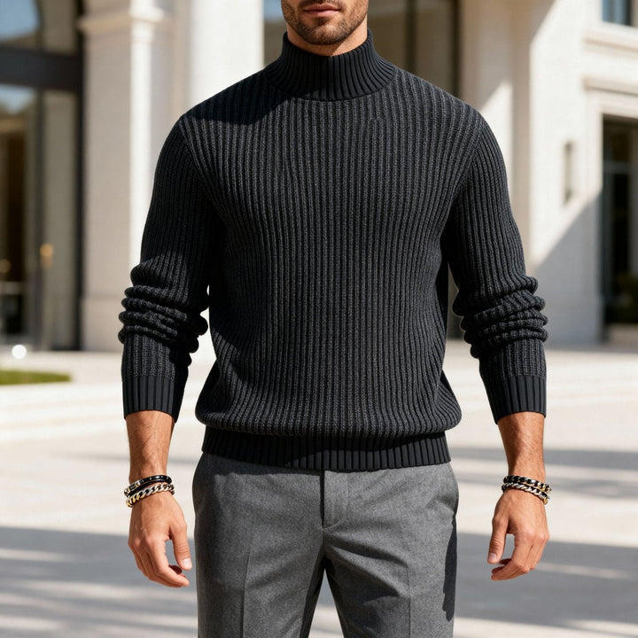 William | Men's Heavyweight Cotton Mock Neck Jumper Ribbed Knit