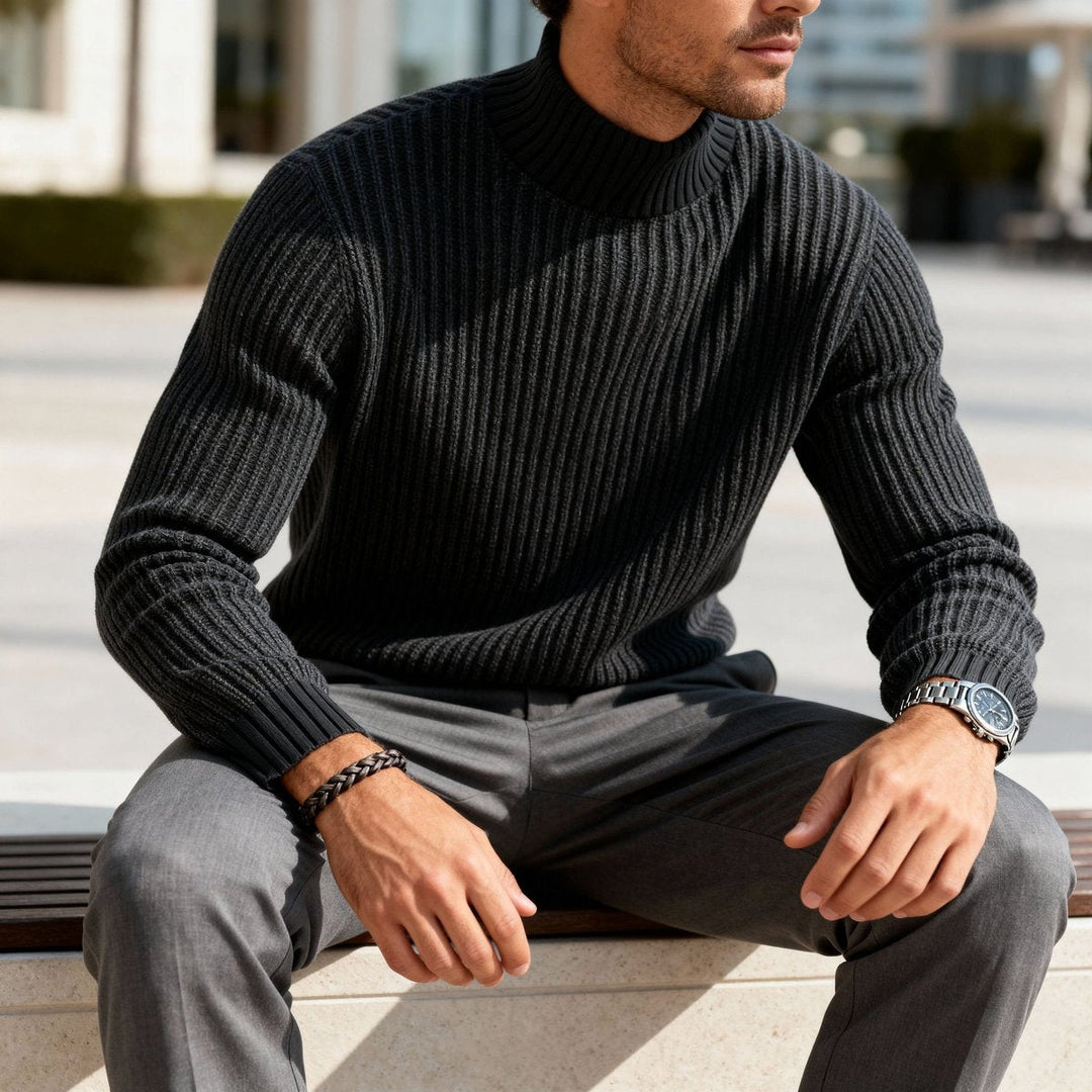 William | Men's Heavyweight Cotton Mock Neck Jumper Ribbed Knit