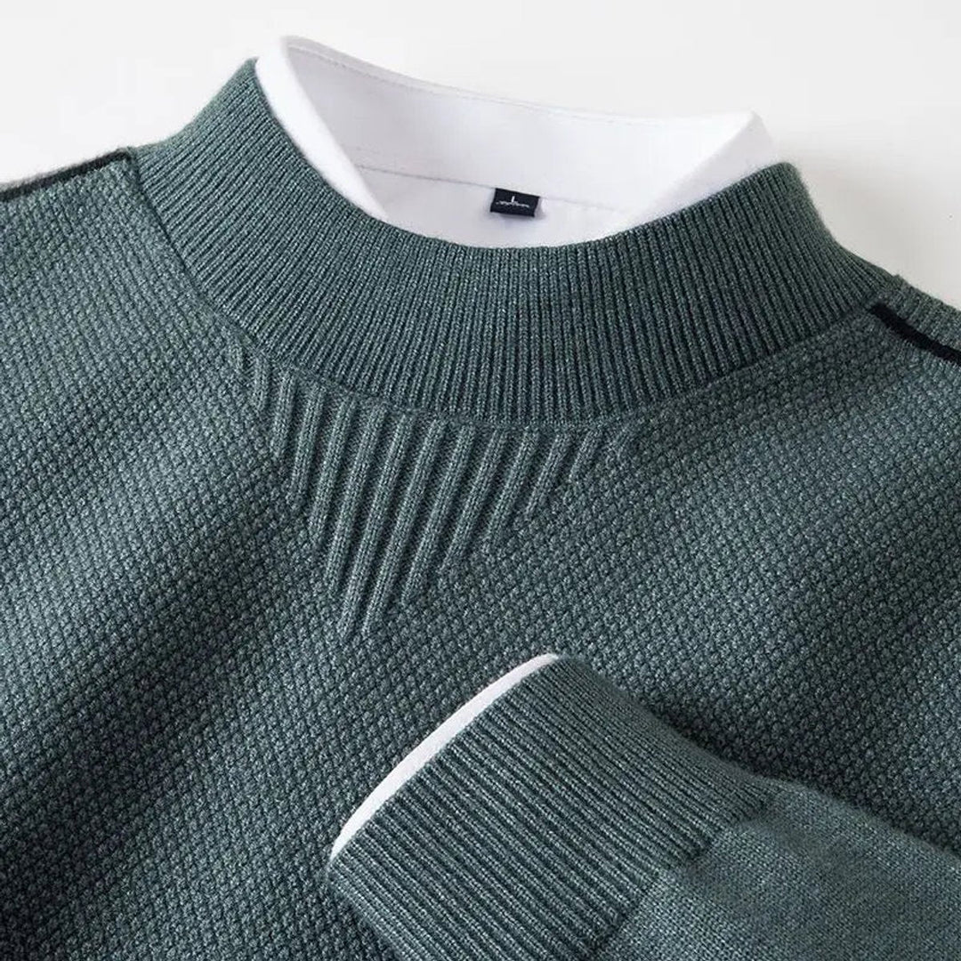 Henry | Men's Jacquard Knit Mock Neck Jumper Ribbed Collar