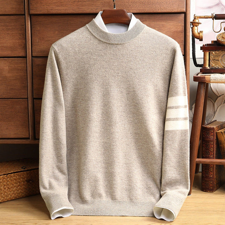 Charlie | Men's Lambswool Knitted Jumper Contrast Striped Sleeve