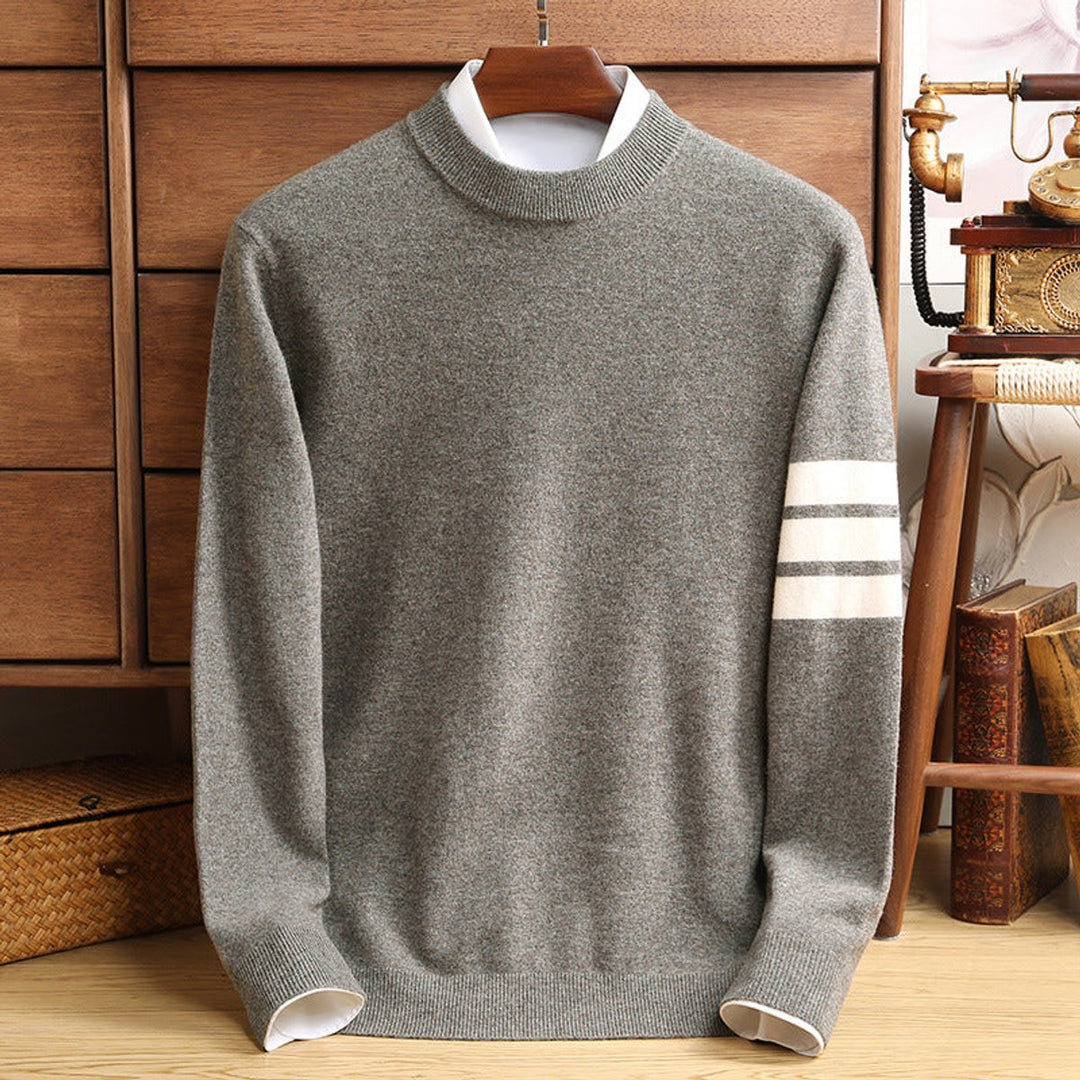 Charlie | Men's Lambswool Knitted Jumper Contrast Striped Sleeve