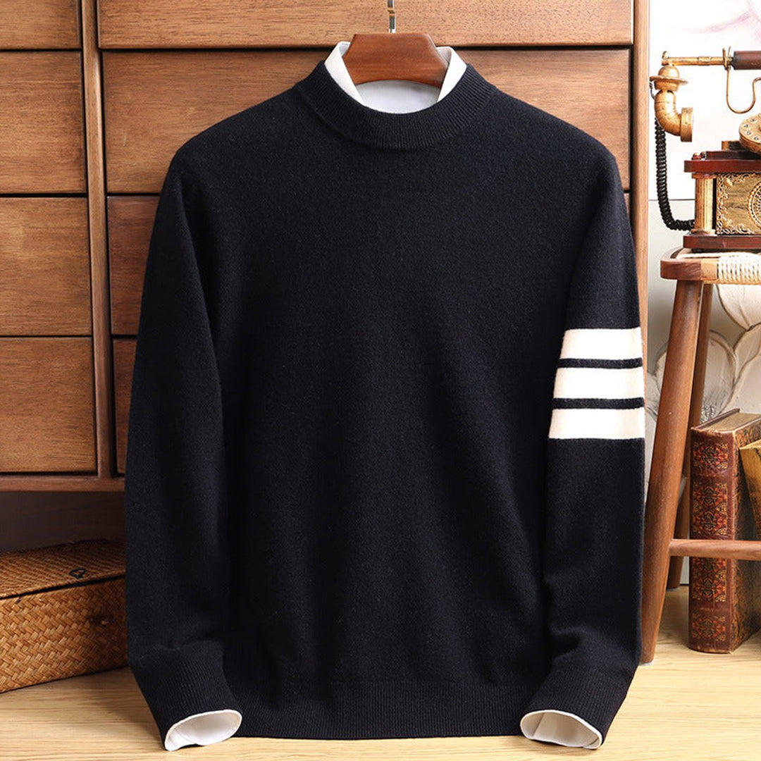 Charlie | Men's Lambswool Knitted Jumper Contrast Striped Sleeve