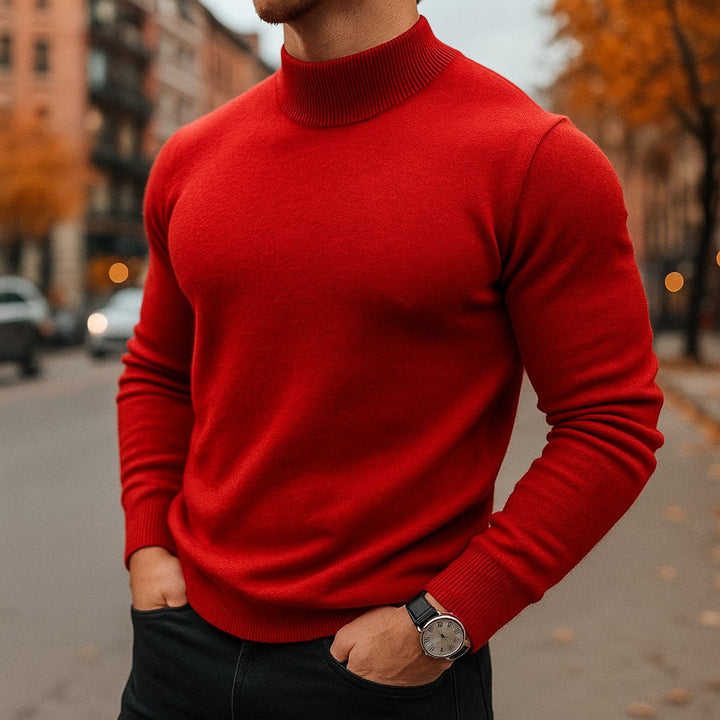 Freddie | Mens Jumper Merino Wool Semi-Turtleneck Slim Knit Pullover