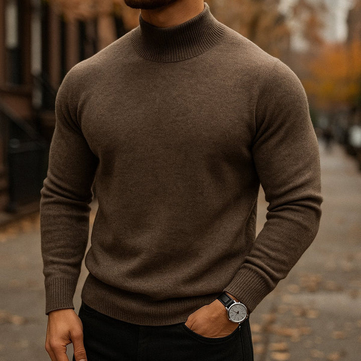 Freddie | Mens Jumper Merino Wool Semi-Turtleneck Slim Knit Pullover