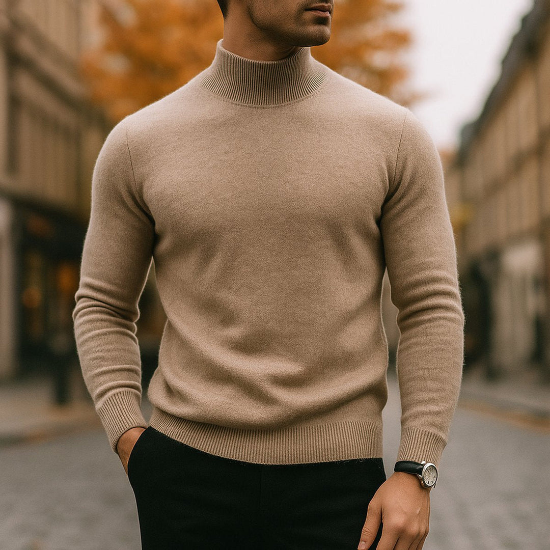 Freddie | Mens Jumper Merino Wool Semi-Turtleneck Slim Knit Pullover
