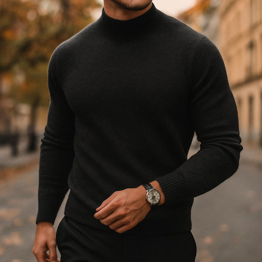Freddie | Mens Jumper Merino Wool Semi-Turtleneck Slim Knit Pullover