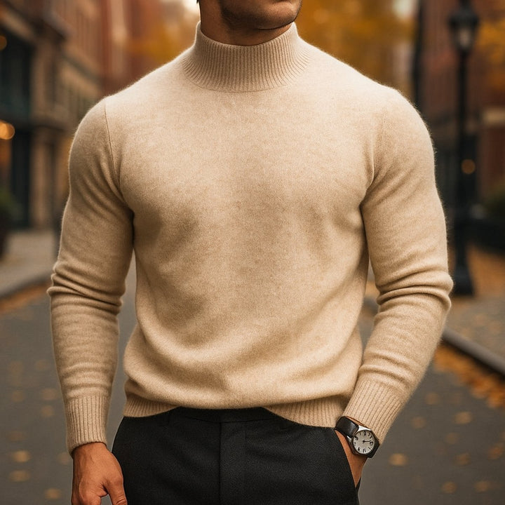 Freddie | Mens Jumper Merino Wool Semi-Turtleneck Slim Knit Pullover