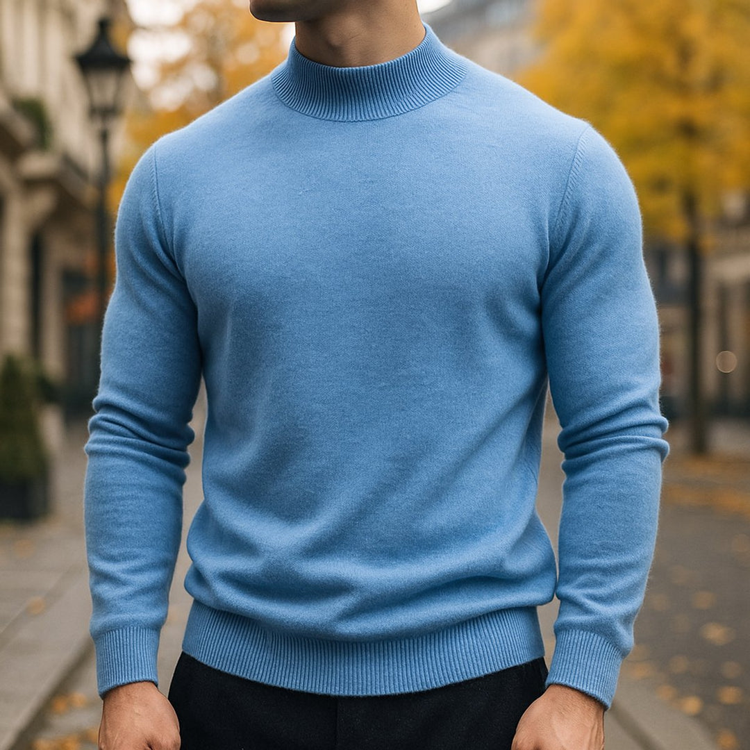 Freddie | Mens Jumper Merino Wool Semi-Turtleneck Slim Knit Pullover
