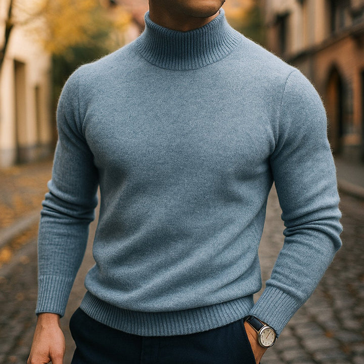 Freddie | Mens Jumper Merino Wool Semi-Turtleneck Slim Knit Pullover