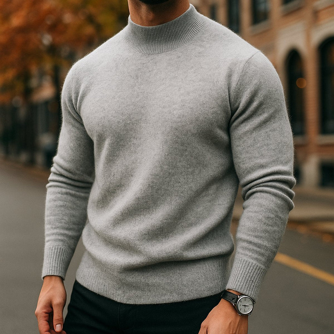 Freddie | Mens Jumper Merino Wool Semi-Turtleneck Slim Knit Pullover