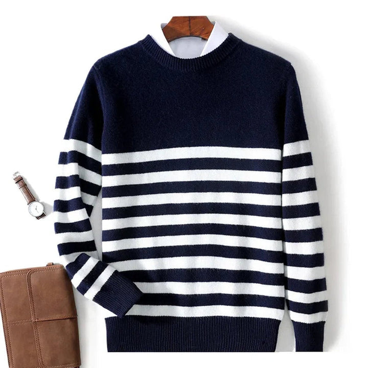George | Men's Striped Ribbed Crew Neck Jumper Mid-Weight Knit