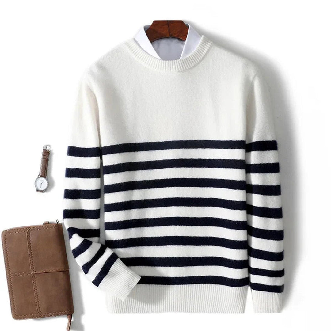 George | Men's Striped Ribbed Crew Neck Jumper Mid-Weight Knit