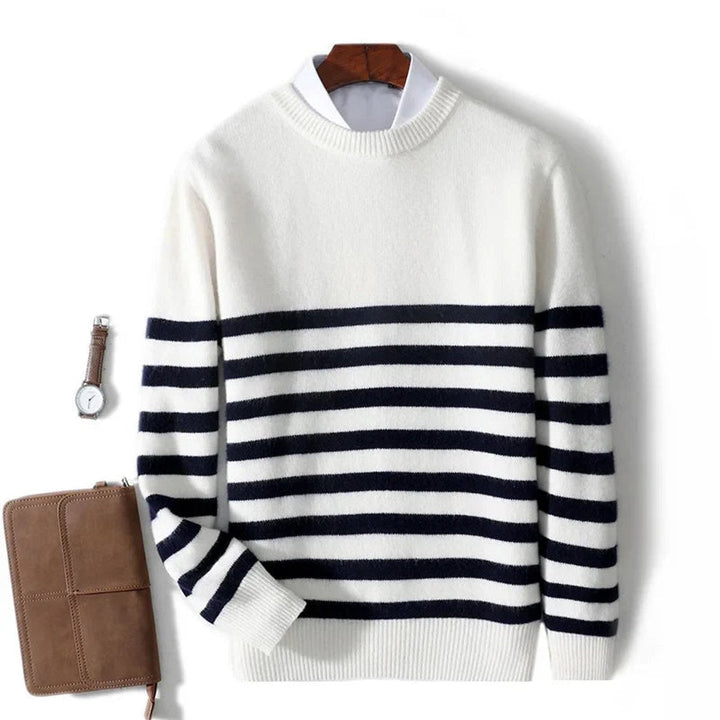 George | Men's Striped Ribbed Crew Neck Jumper Mid-Weight Knit