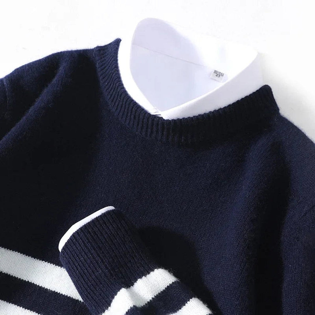 George | Men's Striped Ribbed Crew Neck Jumper Mid-Weight Knit