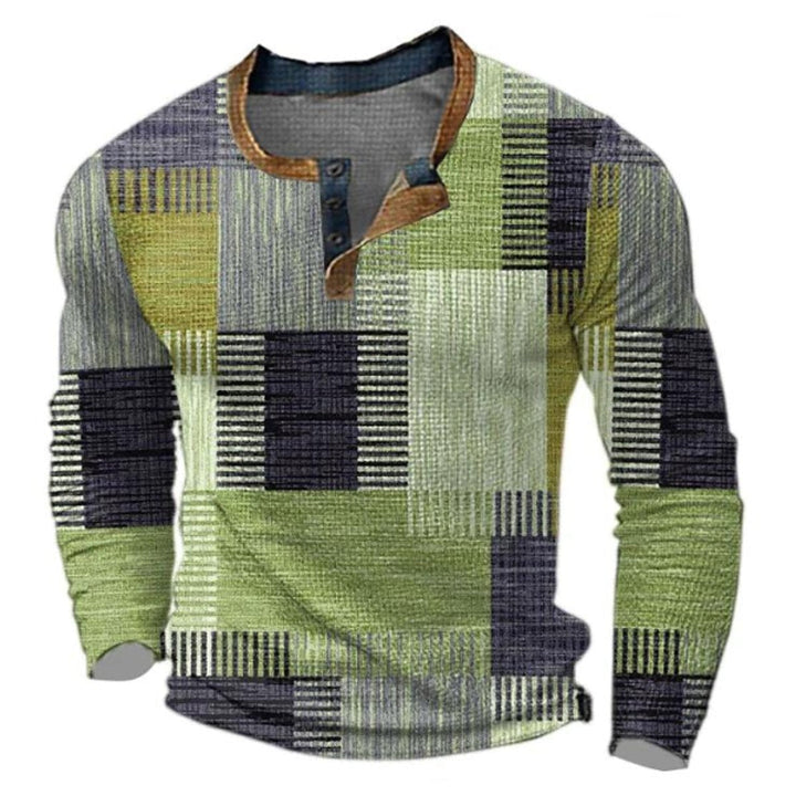 Oliver | Mens Jumper Retro Colourblock Henley Long Sleeve Knitted Pullover