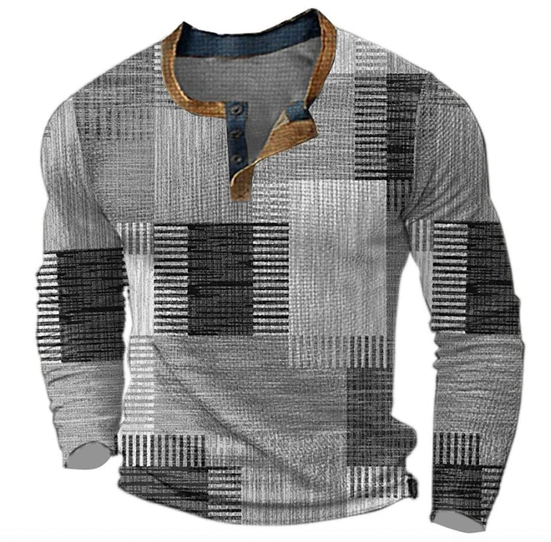 Oliver | Mens Jumper Retro Colourblock Henley Long Sleeve Knitted Pullover