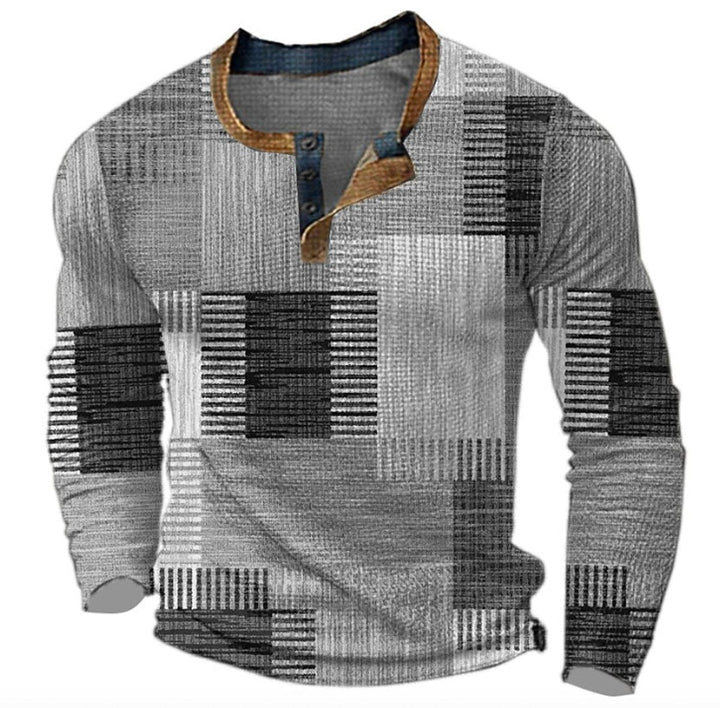Oliver | Mens Jumper Retro Colourblock Henley Long Sleeve Knitted Pullover