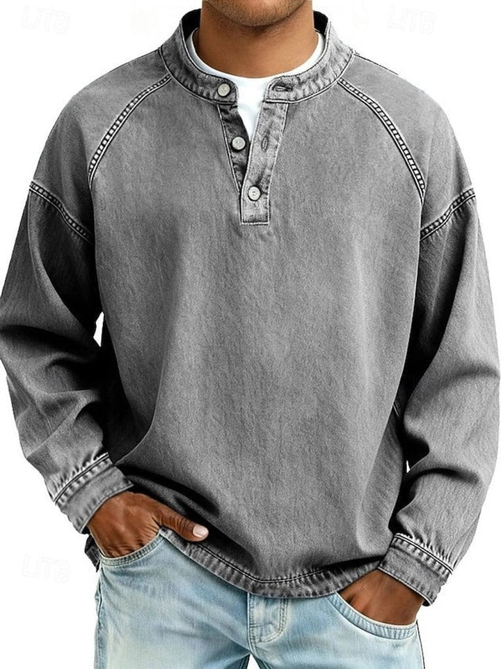 William | Men's Henley Jumper Vintage Washed Raglan Sleeve