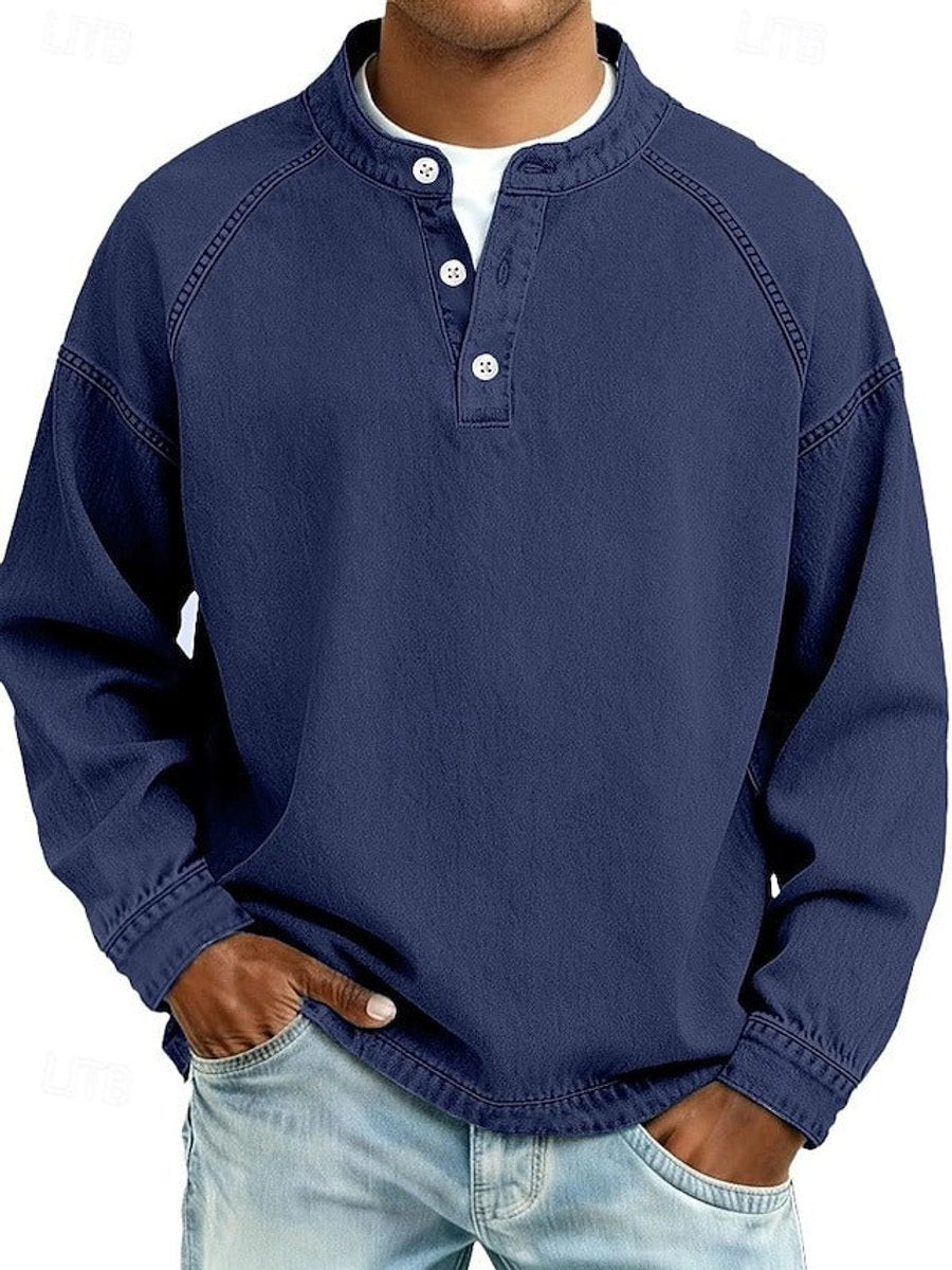 William | Men's Henley Jumper Vintage Washed Raglan Sleeve