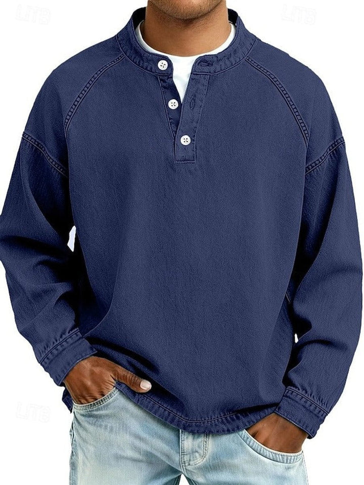 William | Men's Henley Jumper Vintage Washed Raglan Sleeve
