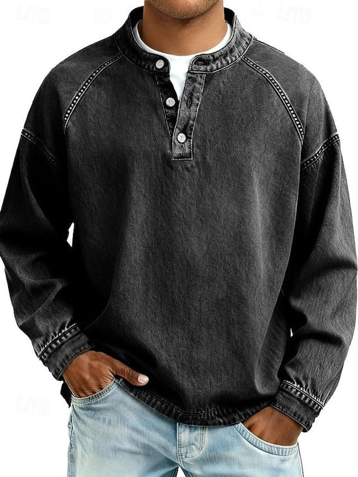 William | Men's Henley Jumper Vintage Washed Raglan Sleeve