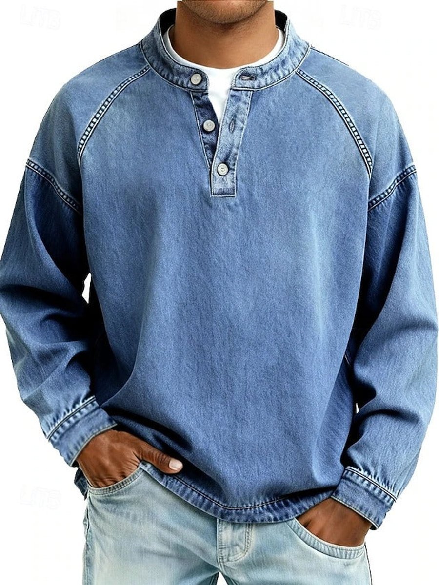 William | Men's Henley Jumper Vintage Washed Raglan Sleeve