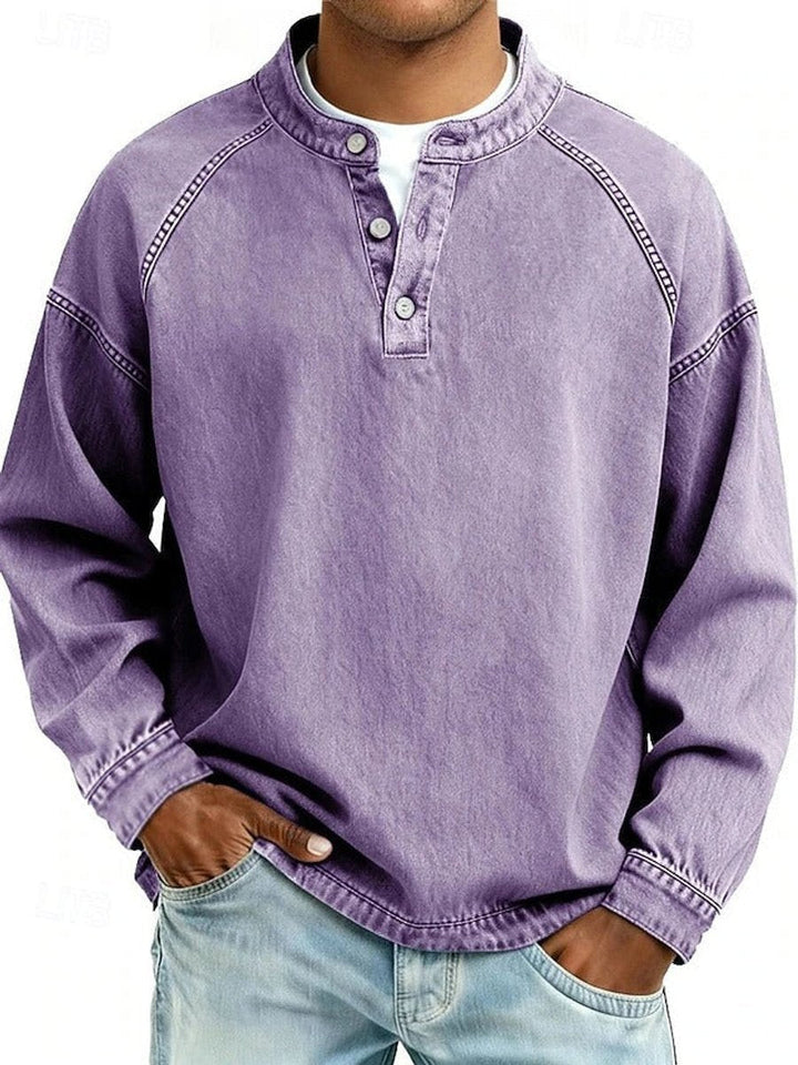 William | Men's Henley Jumper Vintage Washed Raglan Sleeve