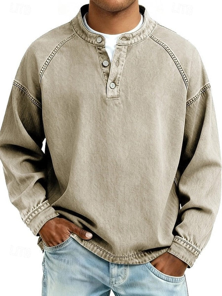 William | Men's Henley Jumper Vintage Washed Raglan Sleeve