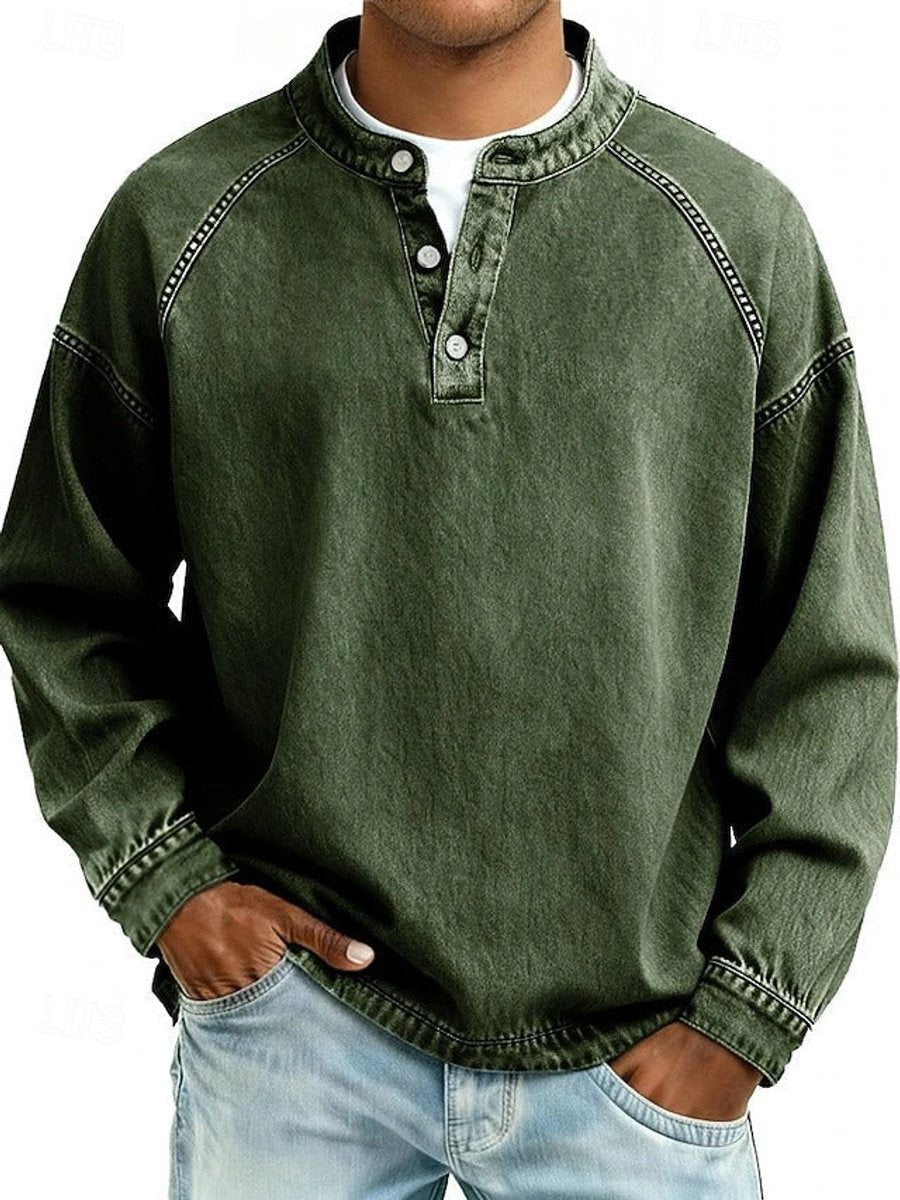William | Men's Henley Jumper Vintage Washed Raglan Sleeve