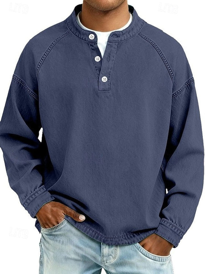 William | Men's Henley Jumper Vintage Washed Raglan Sleeve