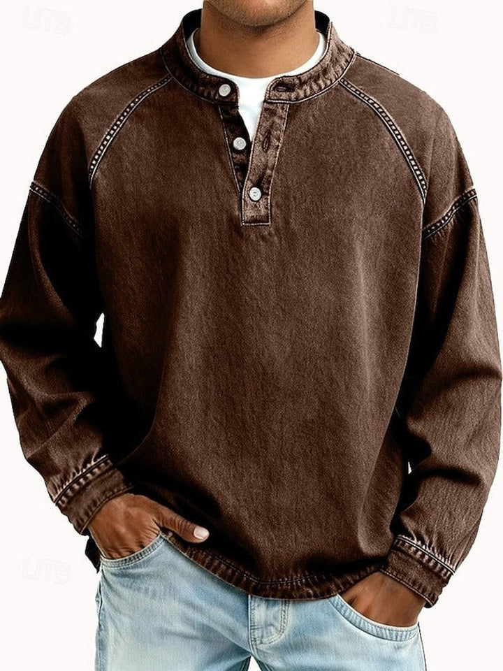 William | Men's Henley Jumper Vintage Washed Raglan Sleeve