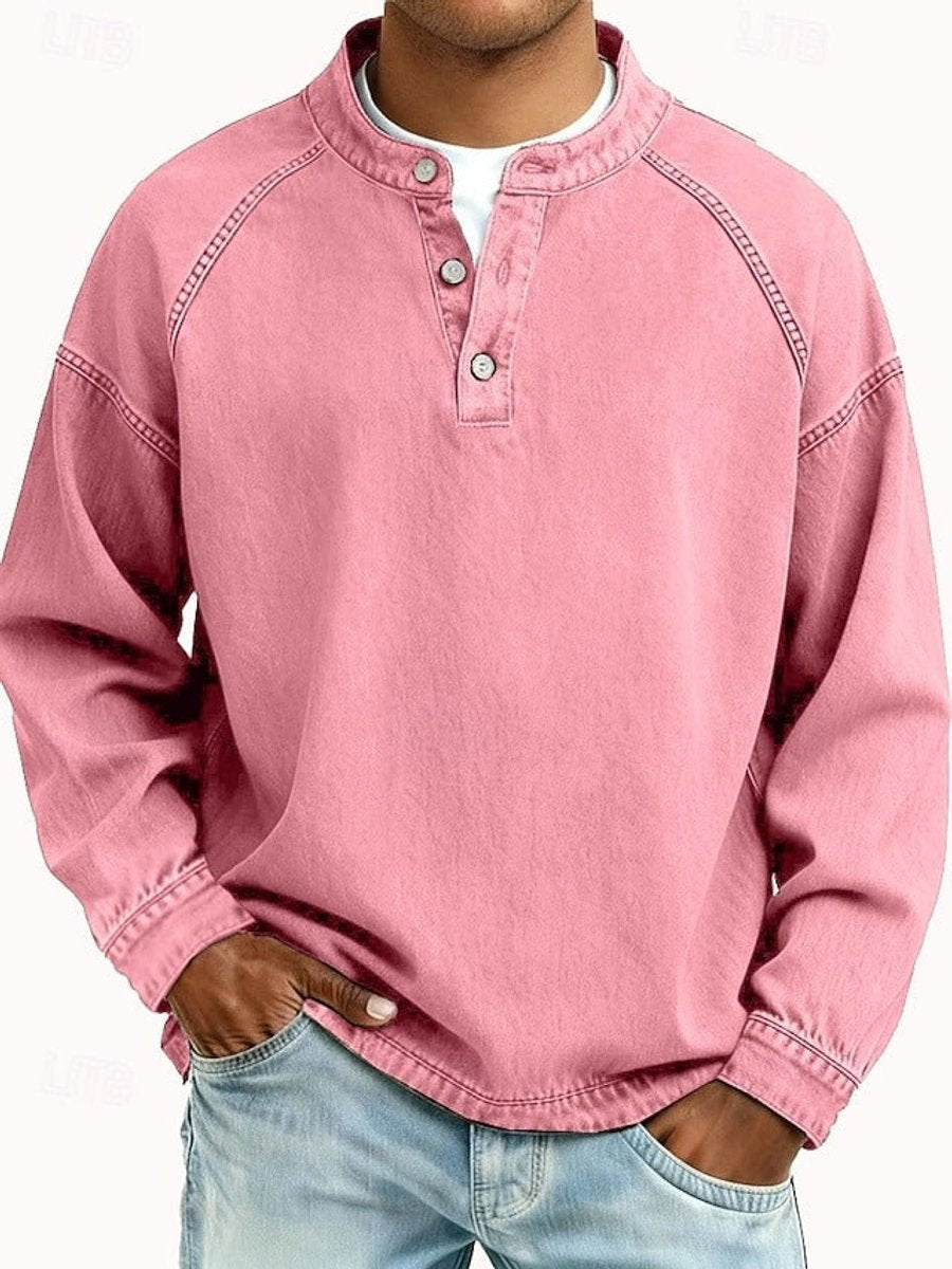 William | Men's Henley Jumper Vintage Washed Raglan Sleeve