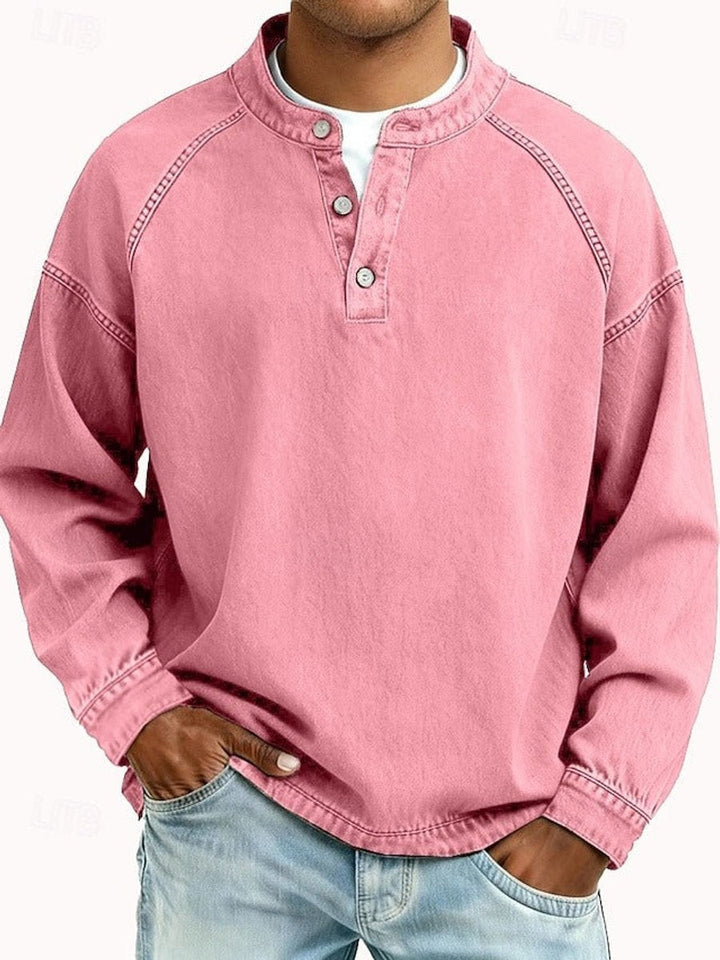 William | Men's Henley Jumper Vintage Washed Raglan Sleeve