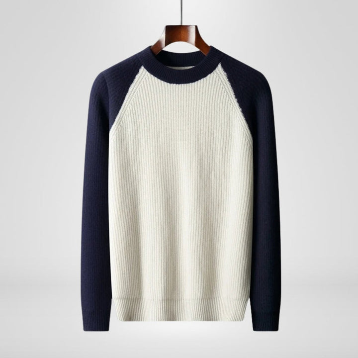 James | Men's Two-Tone Ribbed Knit Jumper Raglan Sleeves Crew Neck