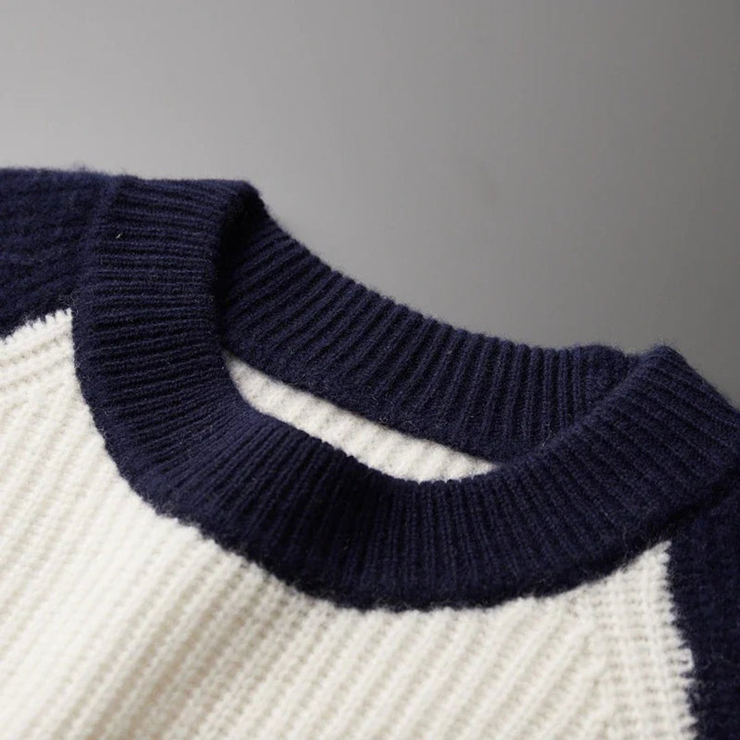 James | Men's Two-Tone Ribbed Knit Jumper Raglan Sleeves Crew Neck