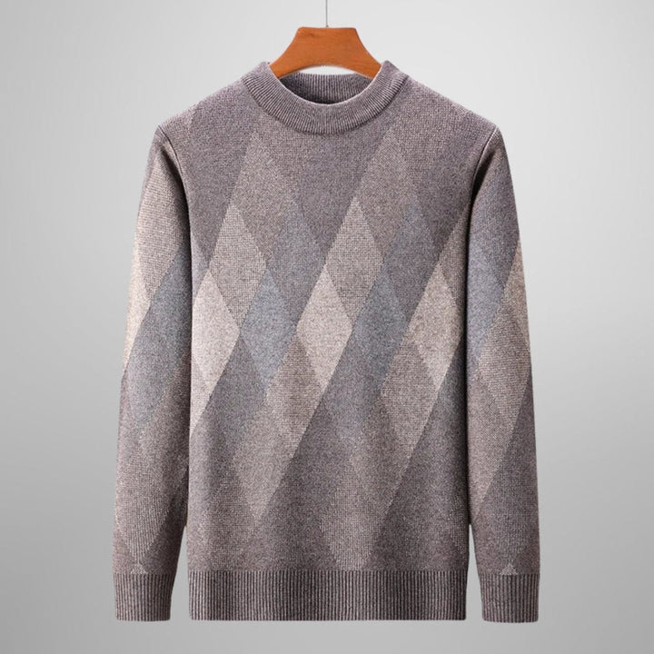 Charlie | Men's Wool-Blend Argyle Crew Neck Jumper Ribbed Trims