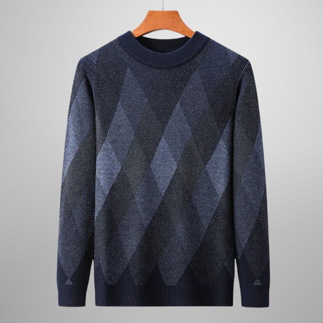 Charlie | Men's Wool-Blend Argyle Crew Neck Jumper Ribbed Trims