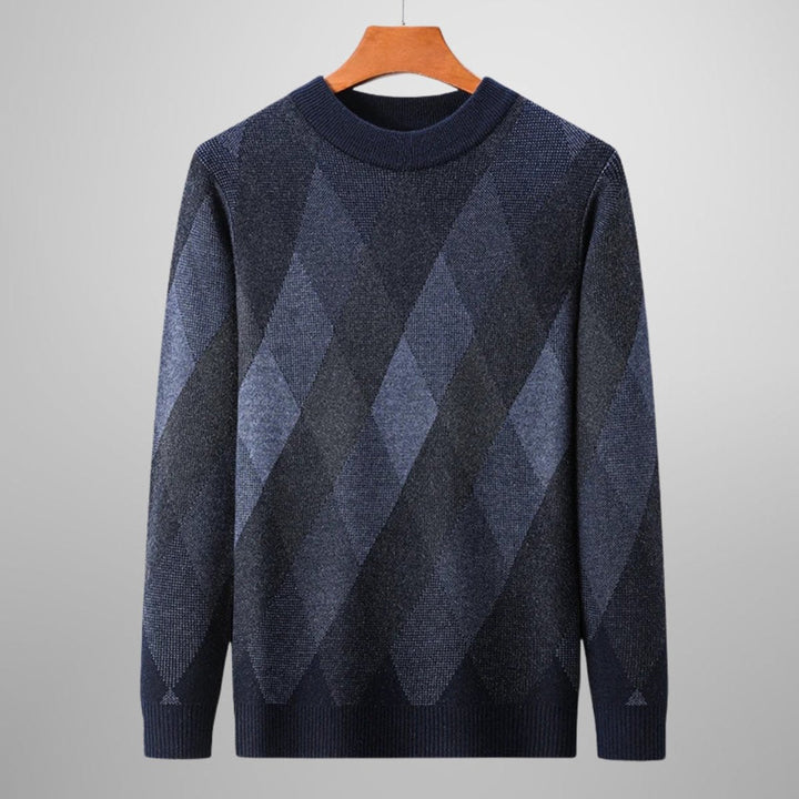 Charlie | Men's Wool-Blend Argyle Crew Neck Jumper Ribbed Trims