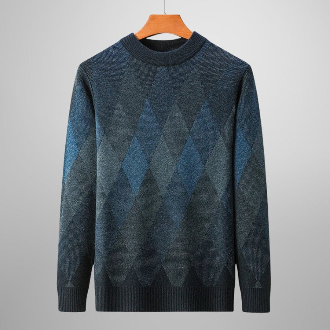 Charlie | Men's Wool-Blend Argyle Crew Neck Jumper Ribbed Trims