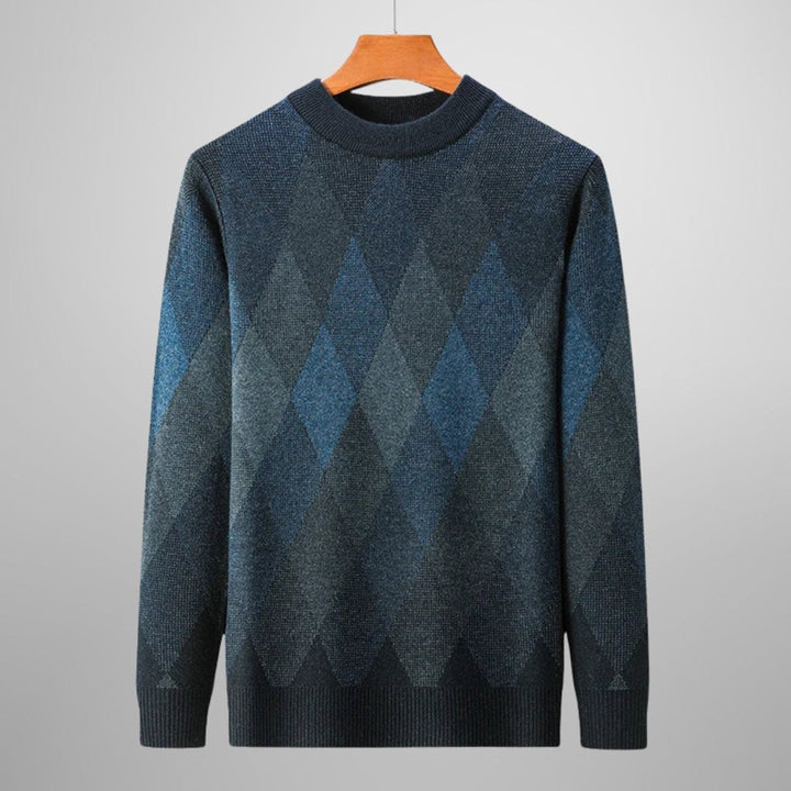 Charlie | Men's Wool-Blend Argyle Crew Neck Jumper Ribbed Trims