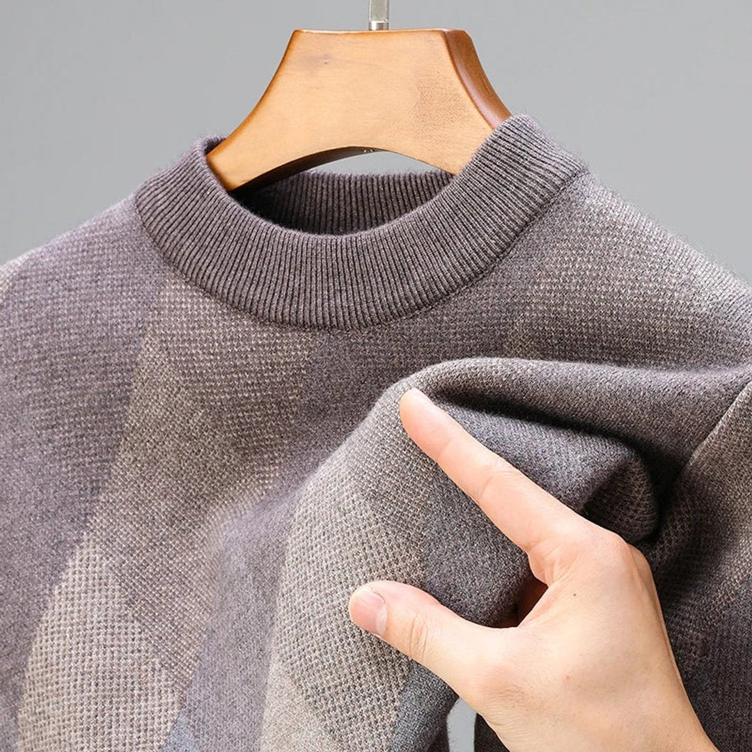 Charlie | Men's Wool-Blend Argyle Crew Neck Jumper Ribbed Trims