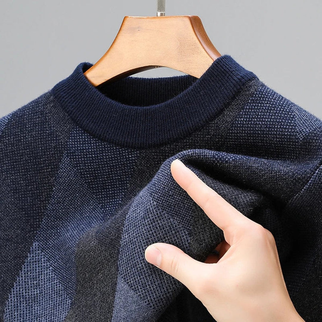 Charlie | Men's Wool-Blend Argyle Crew Neck Jumper Ribbed Trims