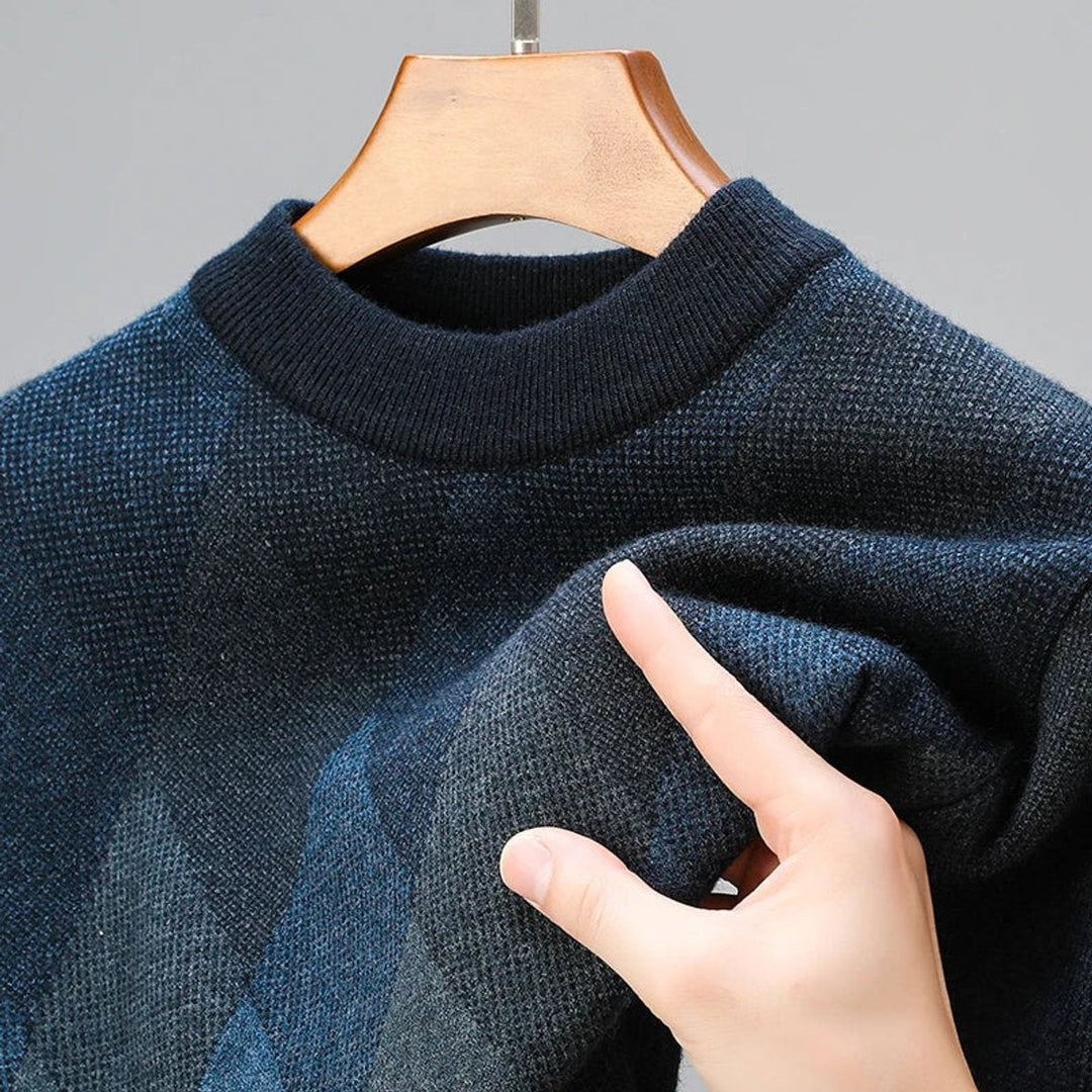 Charlie | Men's Wool-Blend Argyle Crew Neck Jumper Ribbed Trims