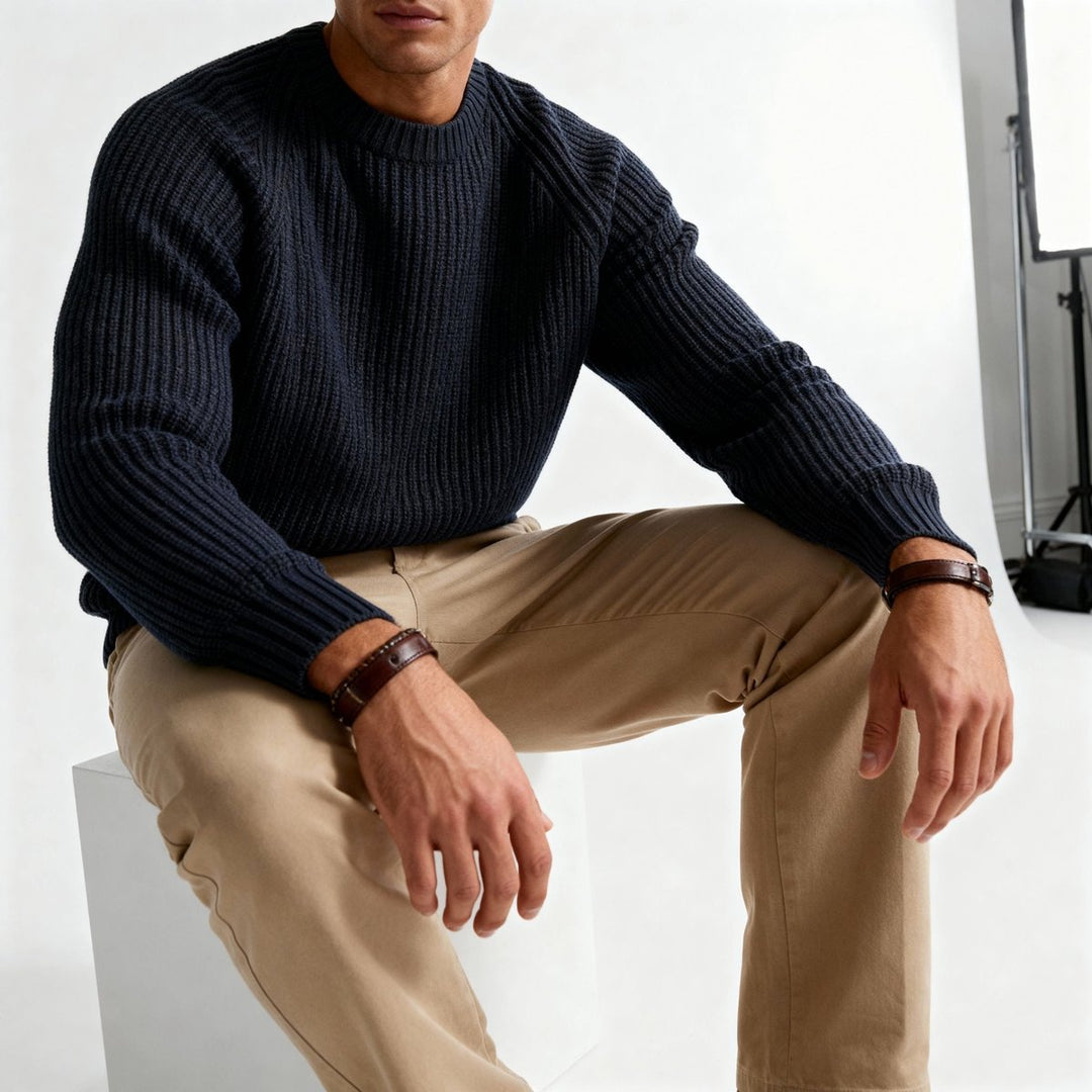 Oscar | Mens Jumpers Heavyweight Cotton Fisherman Rib Crewneck Knit