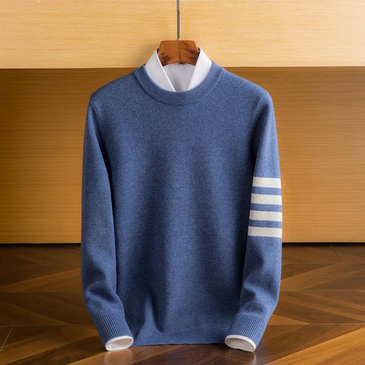 Noah | Men's Lambswool Crew Neck Jumper Four-Stripe Sleeve