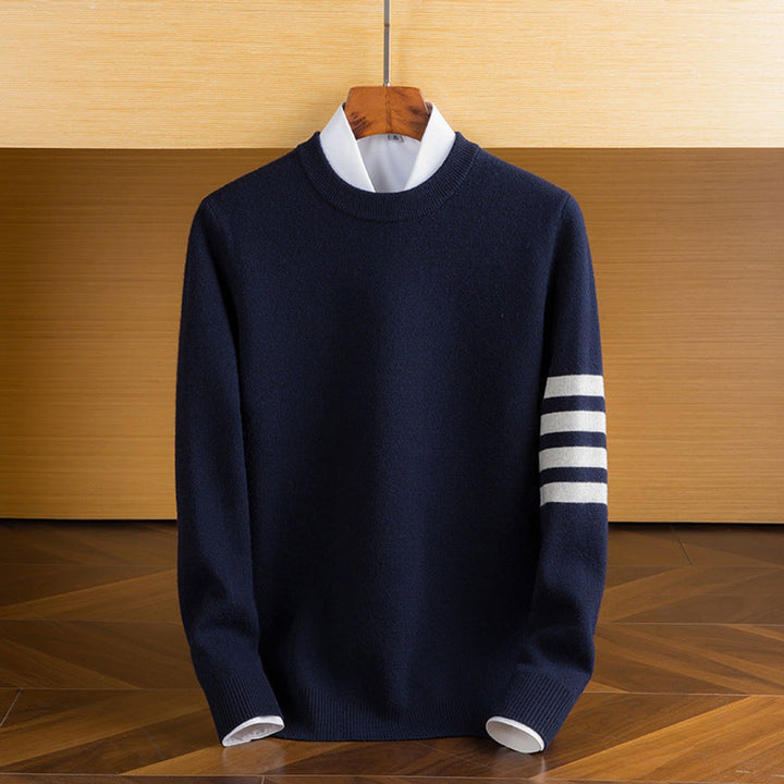 Noah | Men's Lambswool Crew Neck Jumper Four-Stripe Sleeve