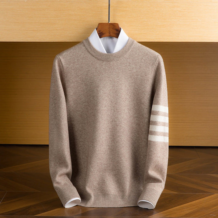 Noah | Men's Lambswool Crew Neck Jumper Four-Stripe Sleeve