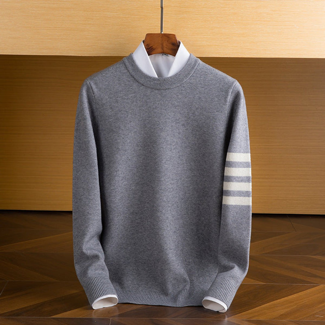 Noah | Men's Lambswool Crew Neck Jumper Four-Stripe Sleeve
